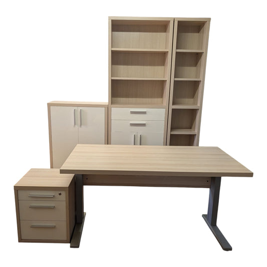 5-teiliges Büroset in hellem Holz mit Weiss Art.-Nr. 408